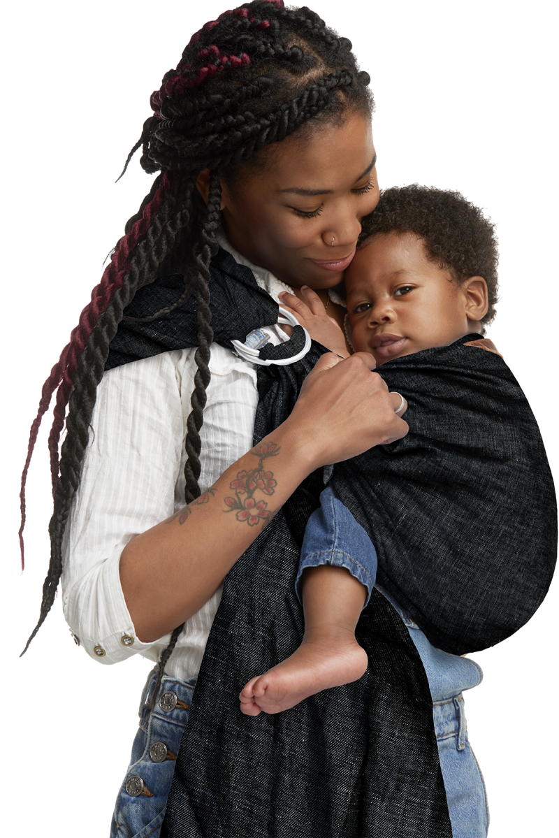 Babydrager Ringsling Black Denim Moeder Met Baby Bykay
